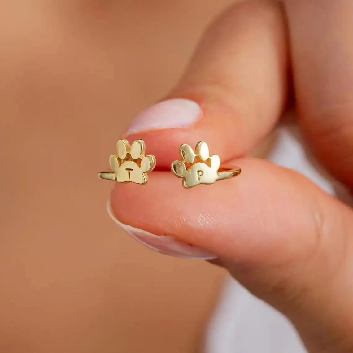 Personalized Engraved Paw Initial Ring - Image 3