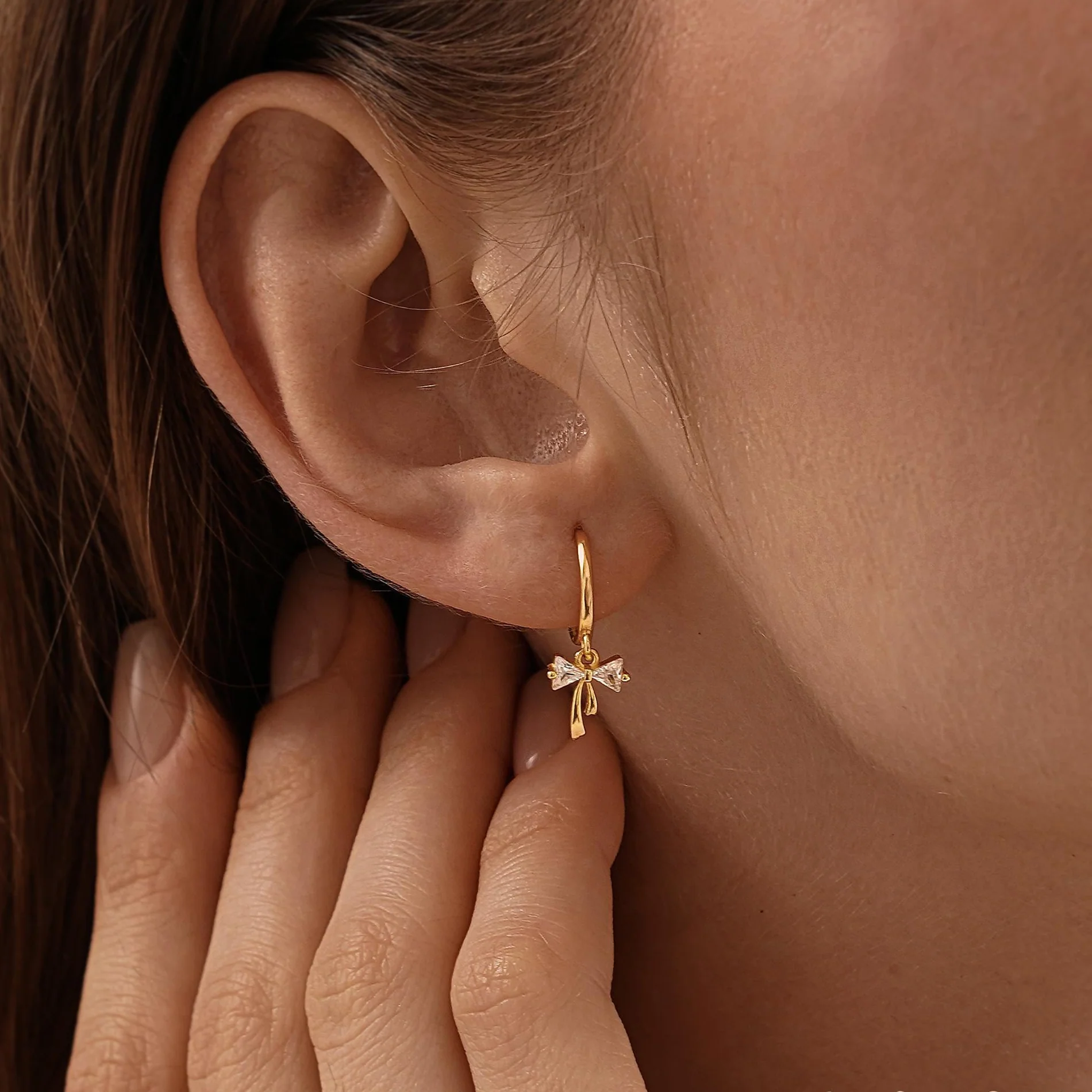 Ribbon Bow Huggie Earrings - Image 3